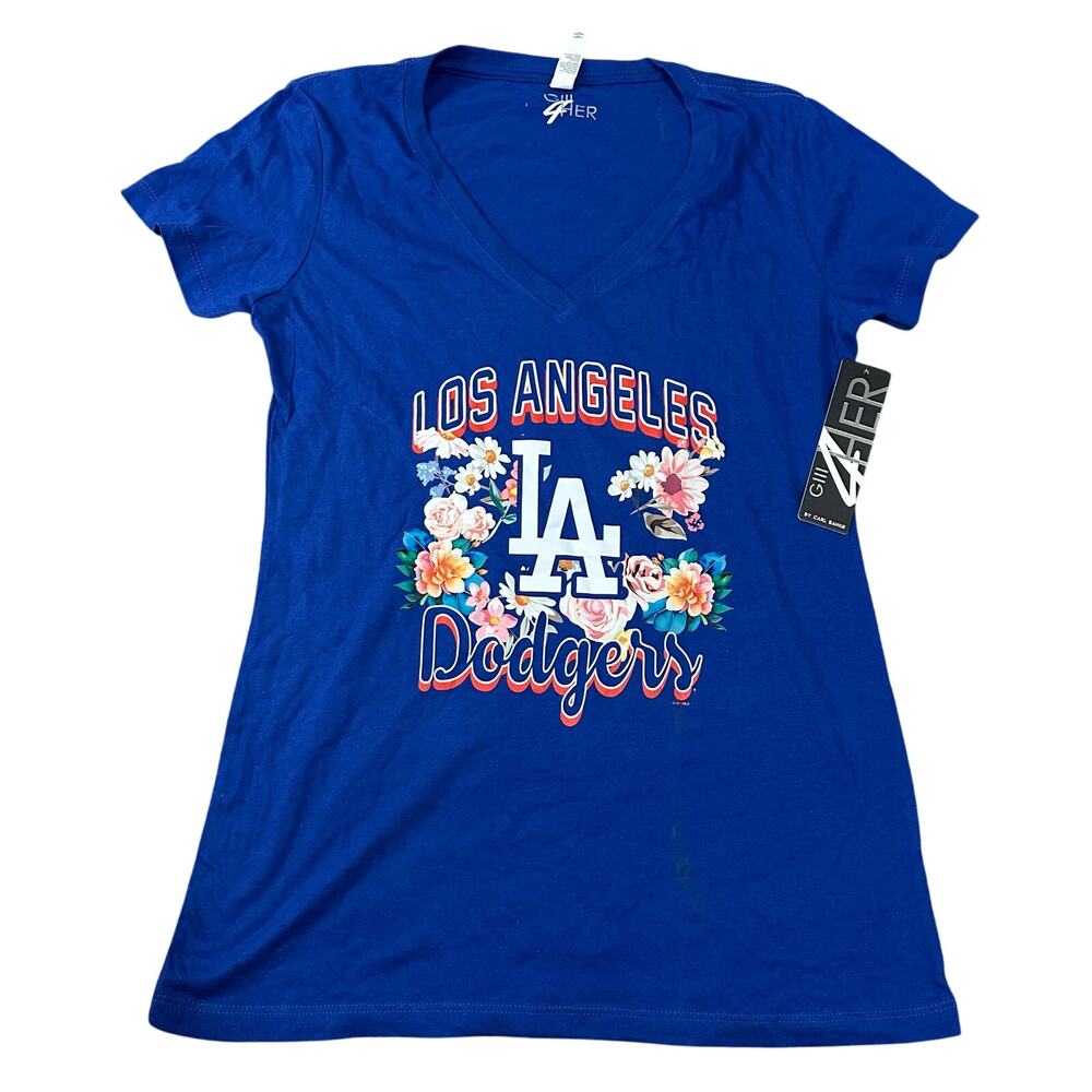 G-III 4HER Women's LA Dodgers Flowers Fitted Design Short Sleeve T-Shirt Size M